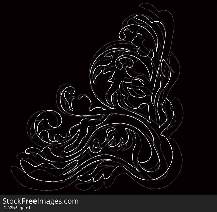 Abstract outline floral design with black background