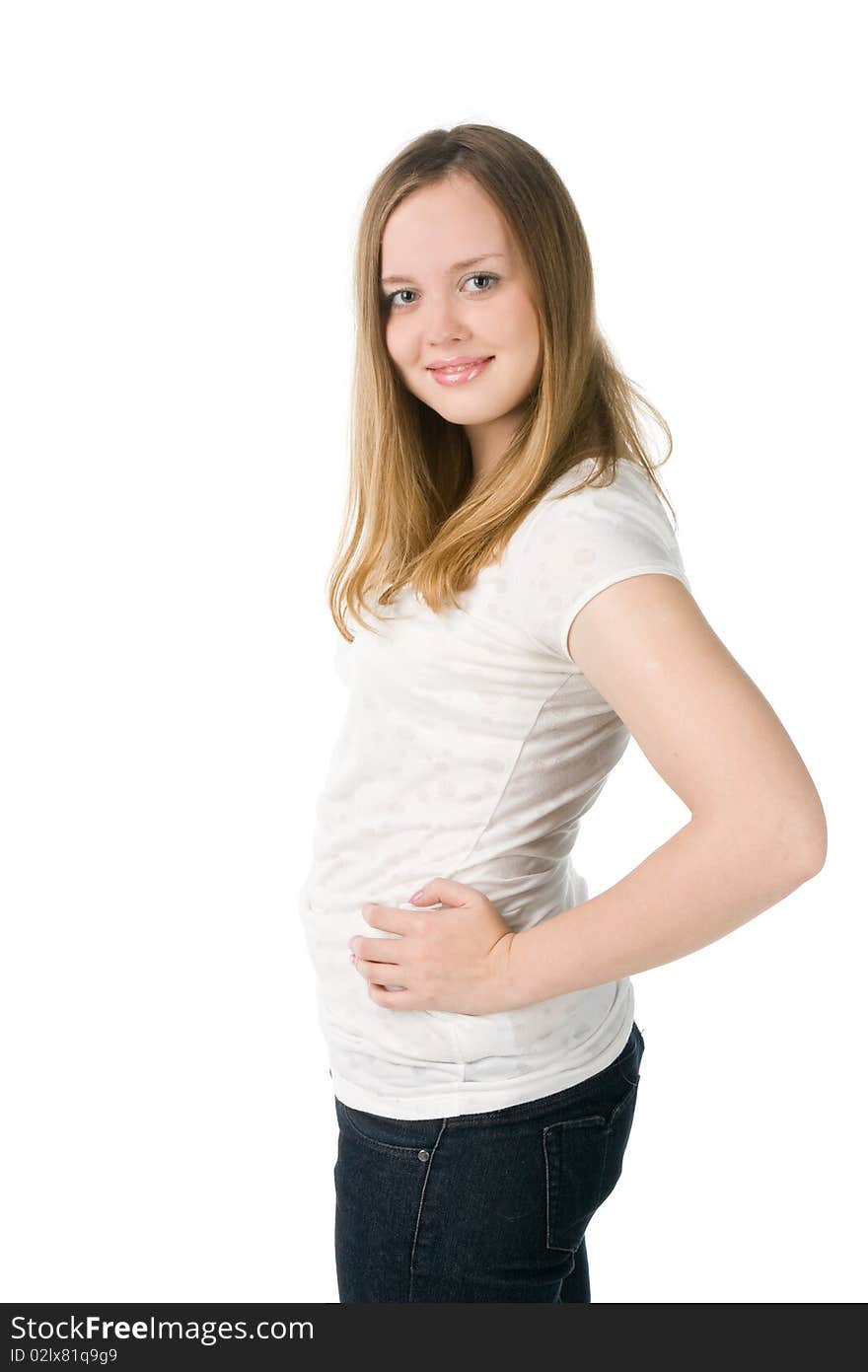 Portrait of the beautiful long-haired blonde, isolated on white. Portrait of the beautiful long-haired blonde, isolated on white