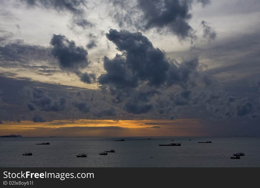 Sunset over the beach,Pattaya, Thailand.