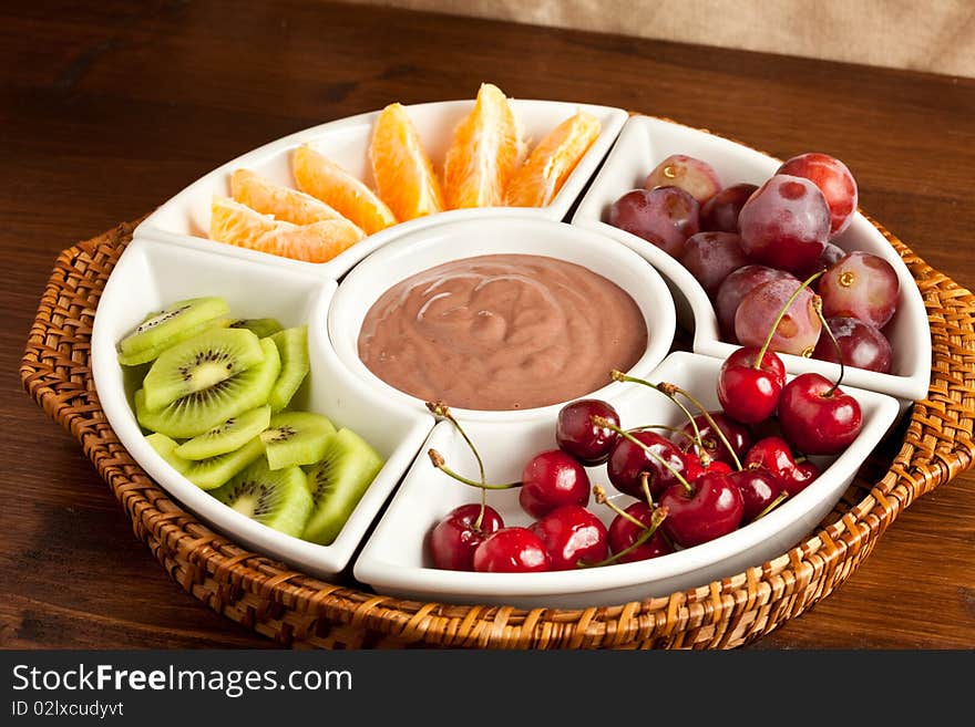 Closeup of a plate with different fruits. Closeup of a plate with different fruits