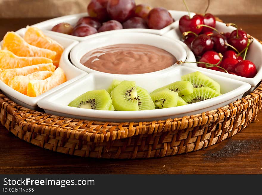 Closeup of a plate with different fruits. Closeup of a plate with different fruits