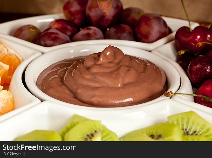 Closeup of a plate with different fruits. Closeup of a plate with different fruits