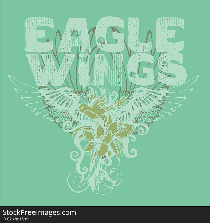 The wings of birds and flowers on a green background graphic design t-shirts. The wings of birds and flowers on a green background graphic design t-shirts