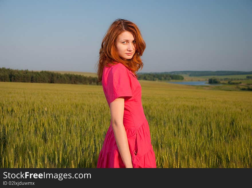 Woman in red dress