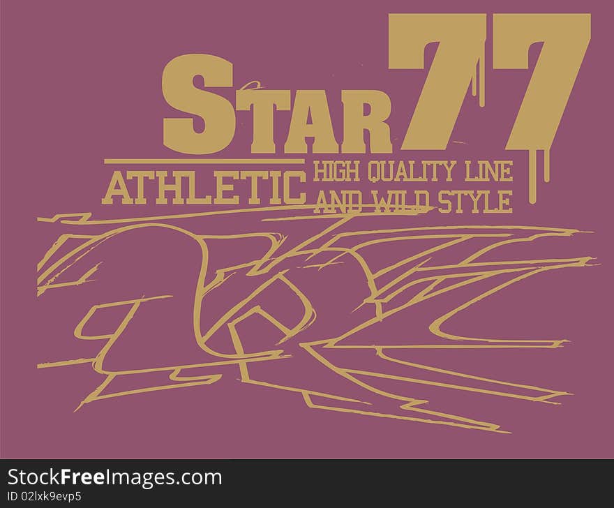 77 figures and sports-themed T-shirt graphic design. 77 figures and sports-themed T-shirt graphic design