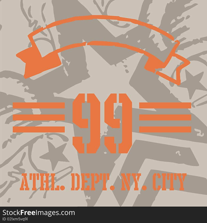 Sports themed graphic design on the arms of the star and the 99-digit. Sports themed graphic design on the arms of the star and the 99-digit