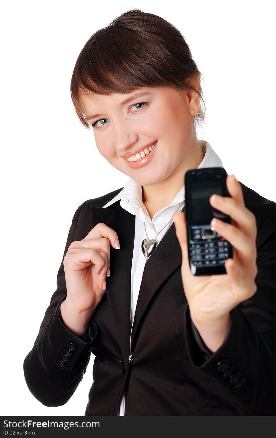 Charming young business woman talking on cell phone