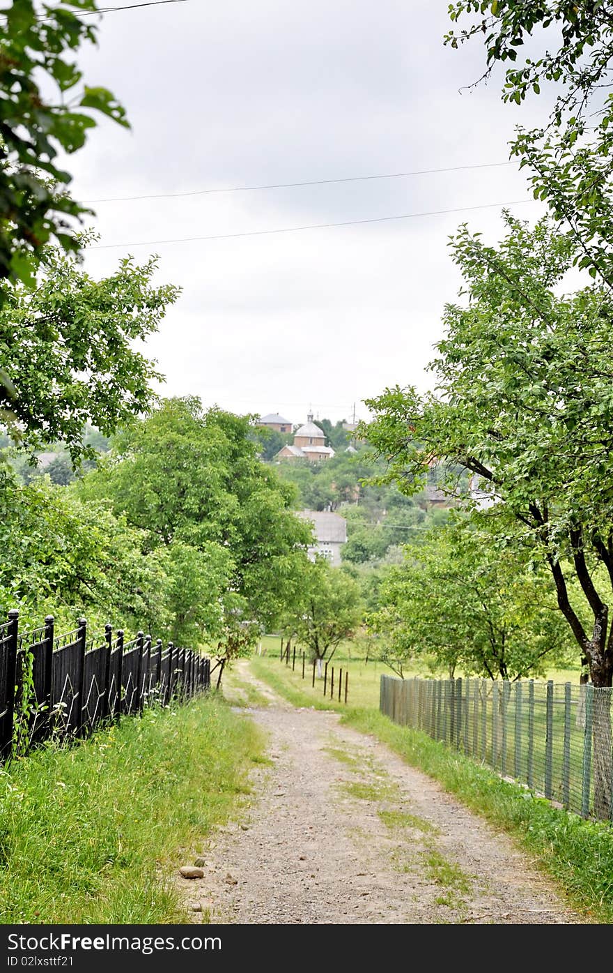 A road in Ukrainian village in summer. A road in Ukrainian village in summer