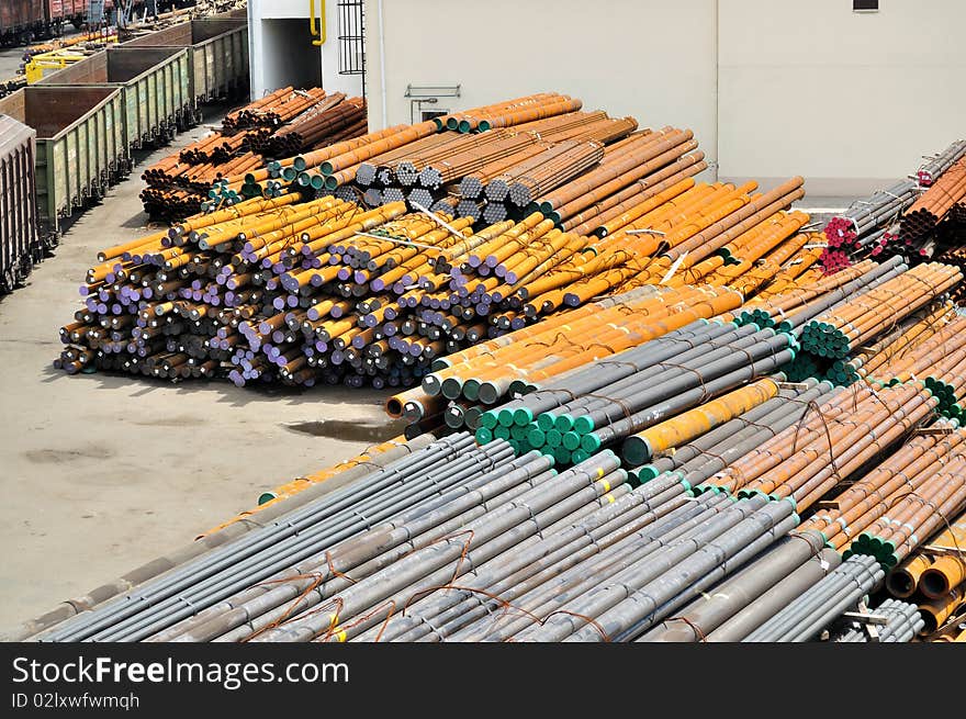 Warehouse steel pipe in the port. Warehouse steel pipe in the port