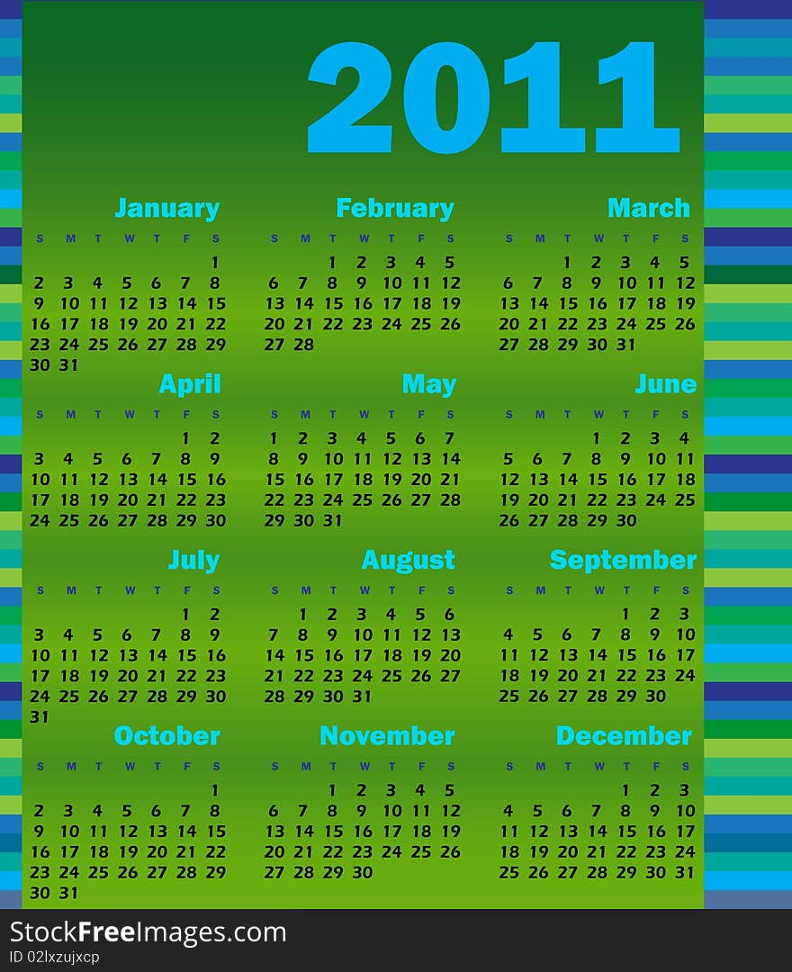 Calendar for 2011 green and blue