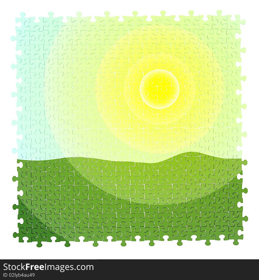 Puzzle with the image of a sunny day. Puzzle with the image of a sunny day