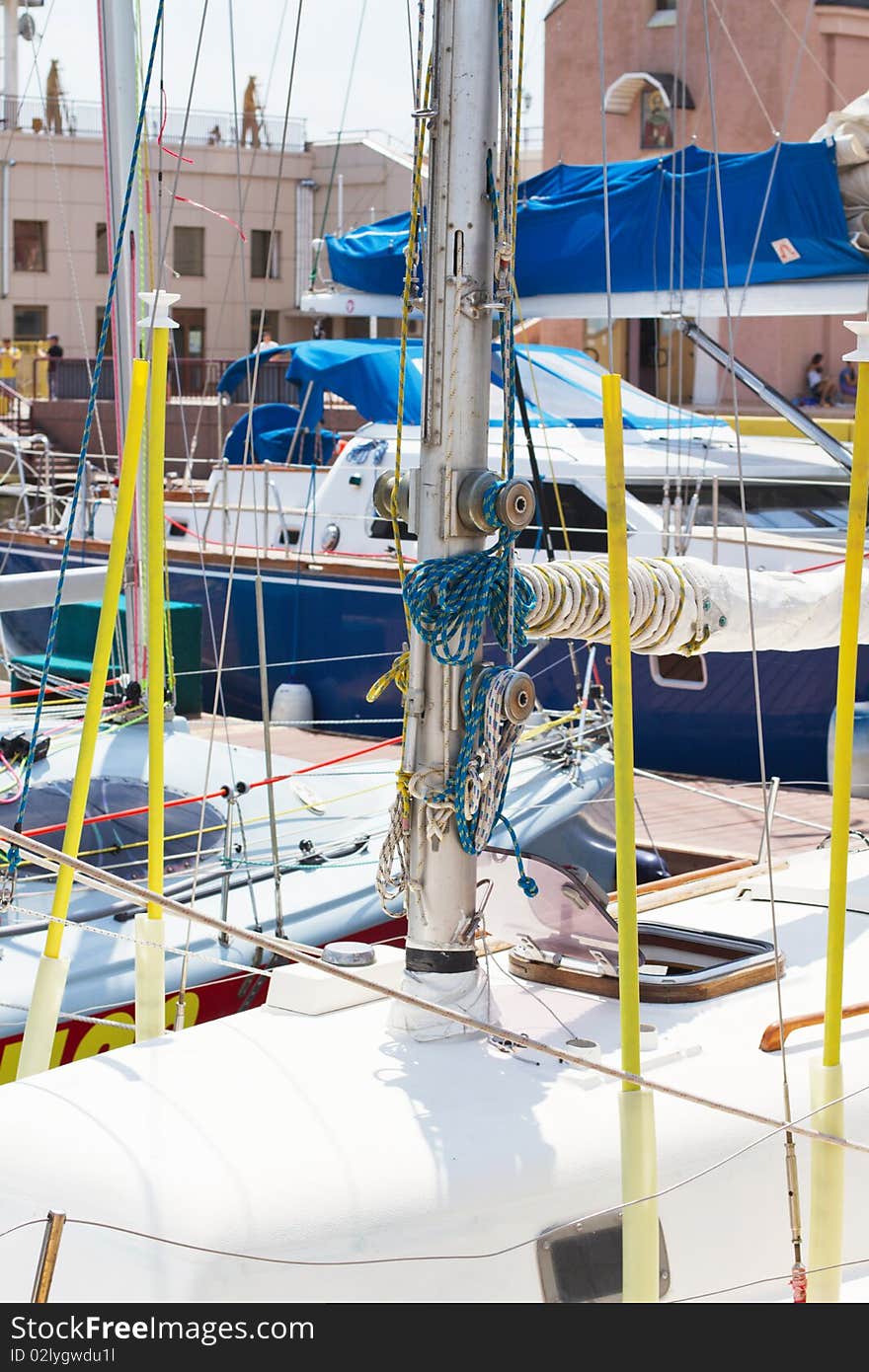 Rope and tackle on ship in port