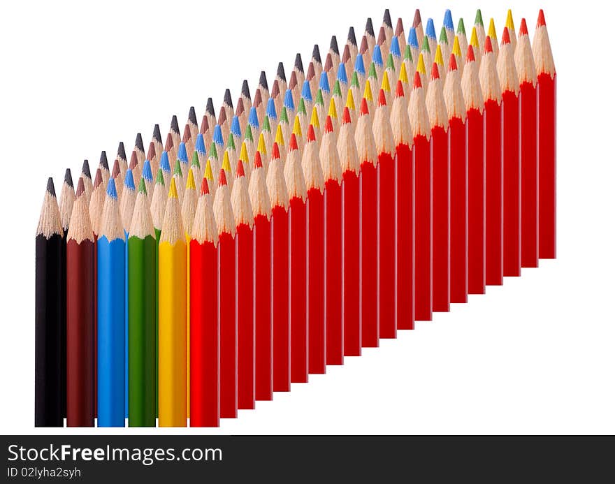 The colored pencils on a white background.