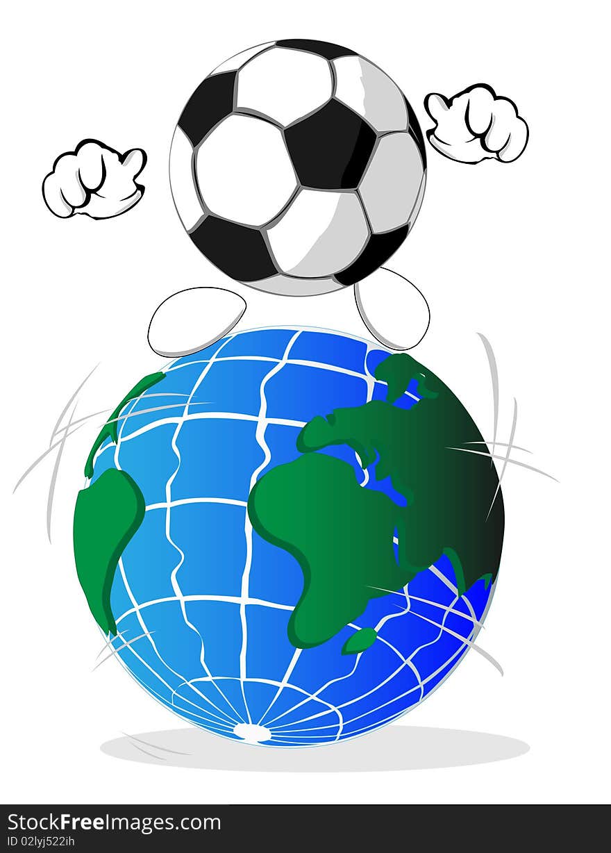 Vector illustration cartoon soccer ball and world