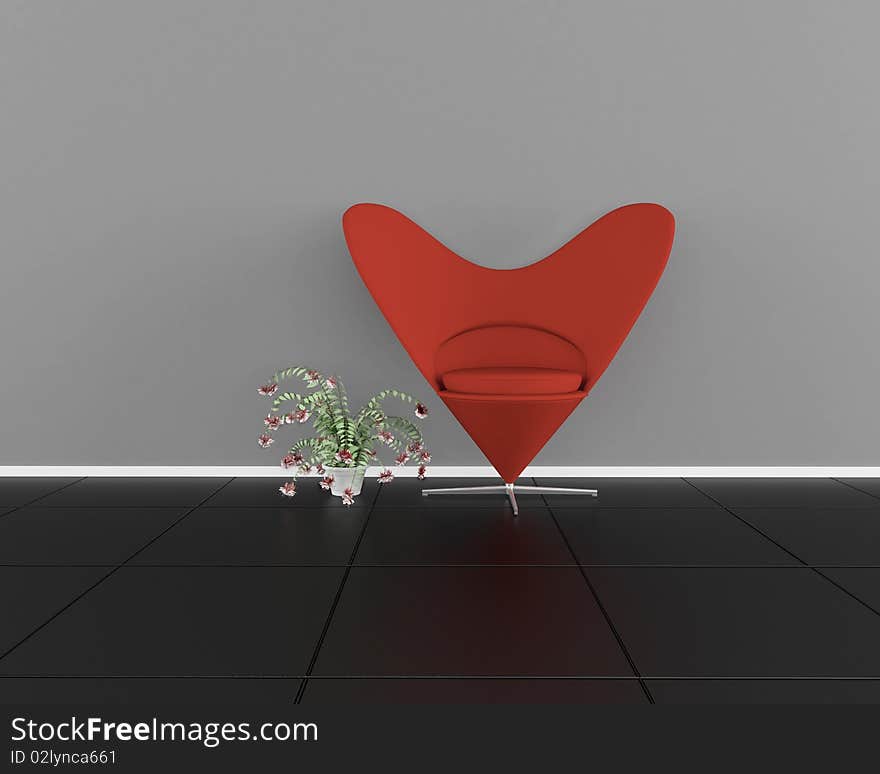 Red chair and a flower. Red chair and a flower