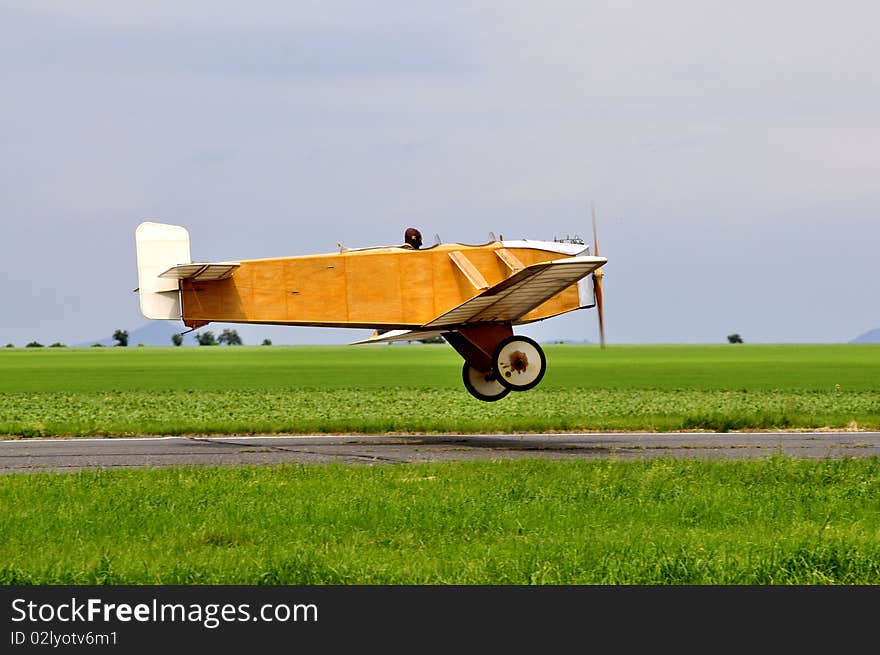 Historic wooden plane starts at the airport. Historic wooden plane starts at the airport.