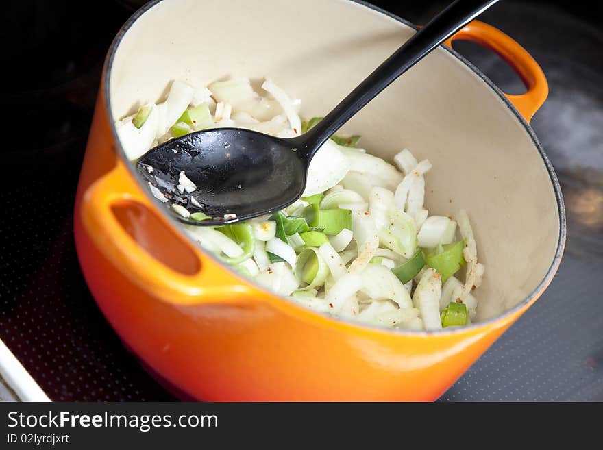 Onion in a stew pan