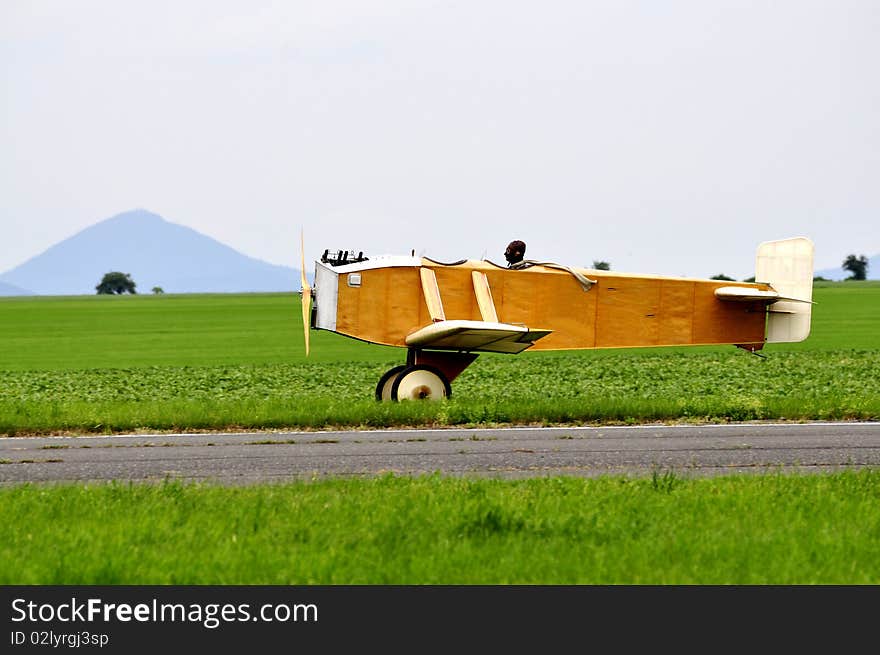 Historic wooden plane starts at the airport. Historic wooden plane starts at the airport.