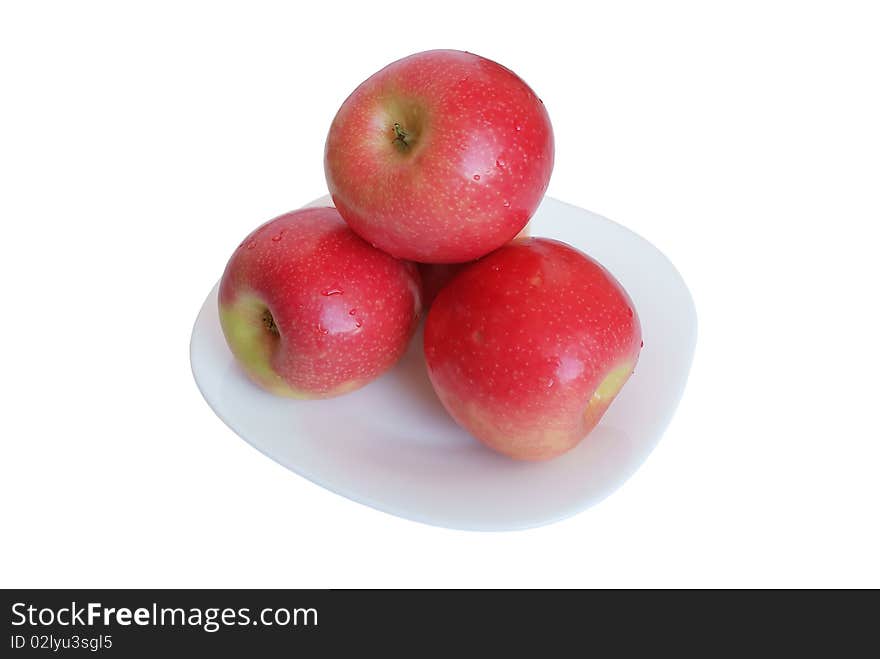 Red apples are on the white background