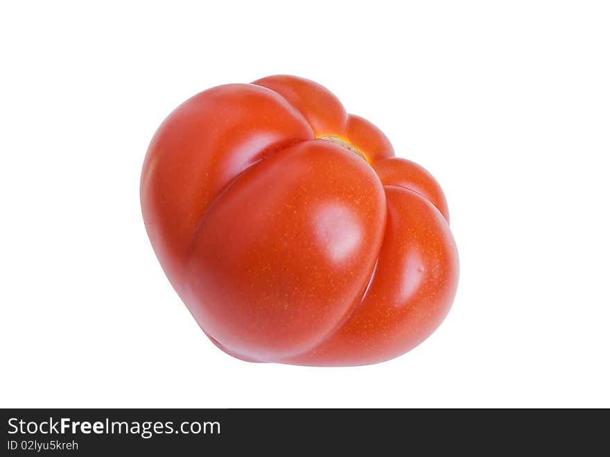 Red tomato is on the white background