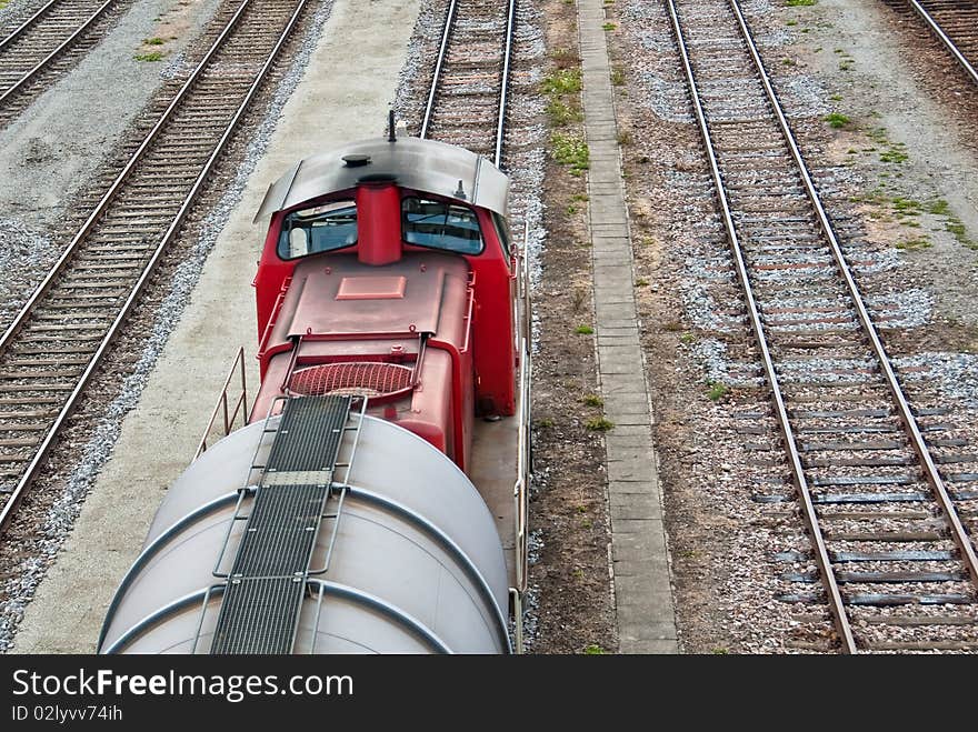 Freight train on railway tracks