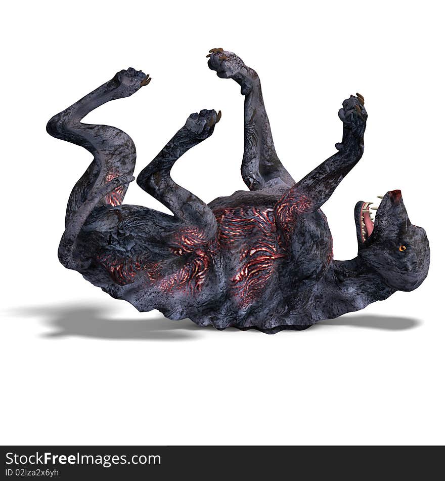 Creepy alien dog out of hell. 3D rendering with clipping path and shadow over white