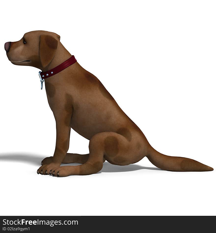 The cute and funny toon dog is a bit silly. 3D rendering with clipping path and shadow over white