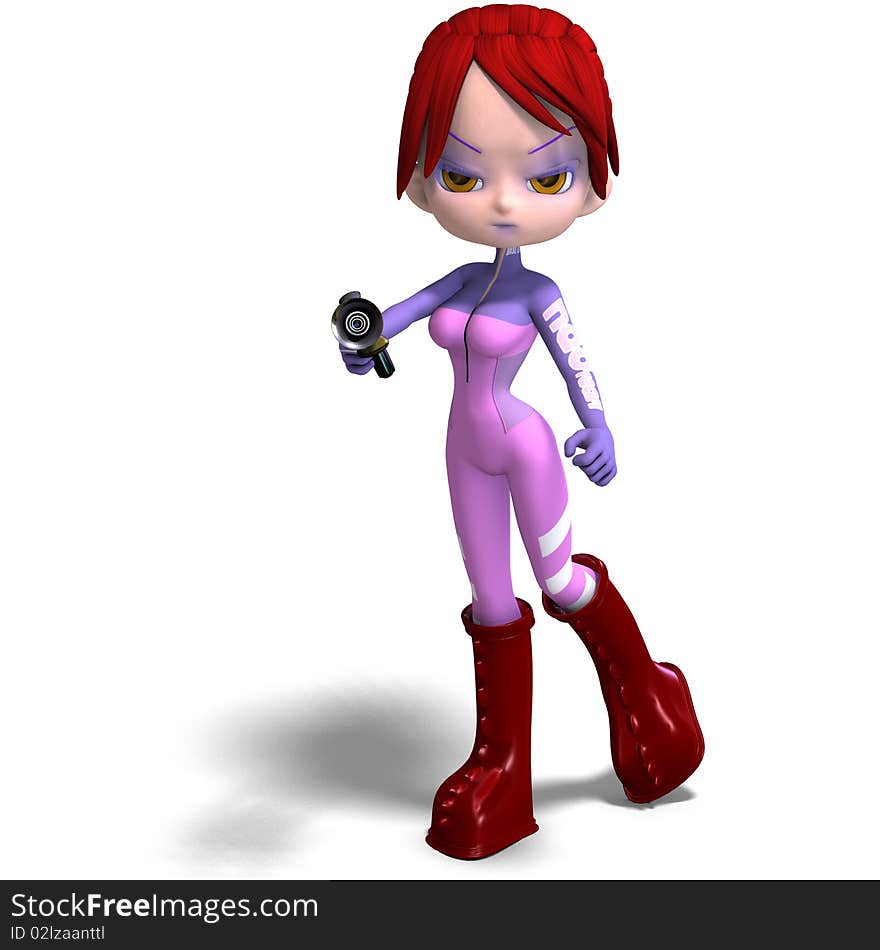 Young and cute cartoon astronaut with red hair.