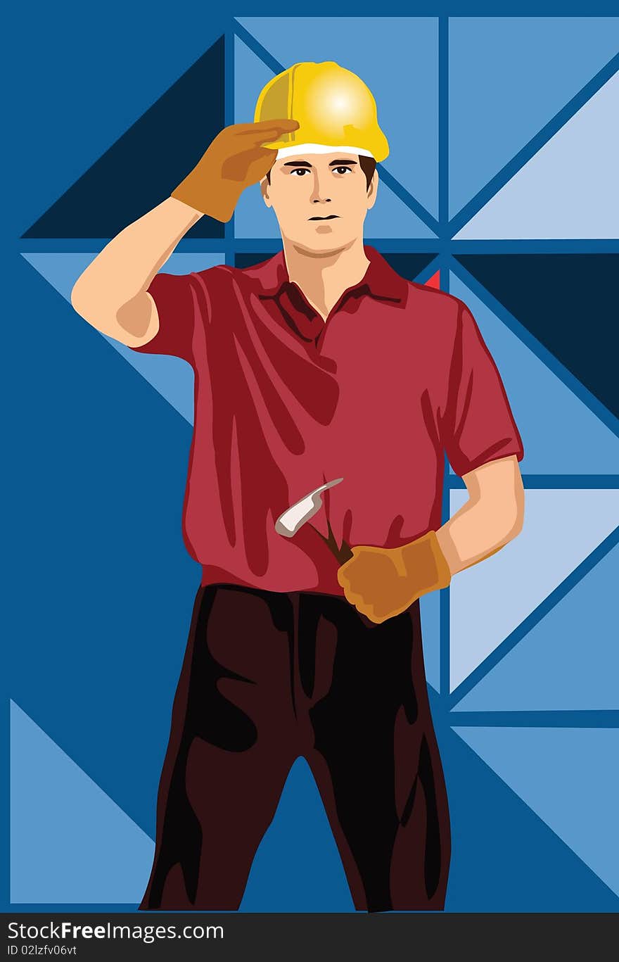 Image of an engineer who is holding a hammer on his construction site. Image of an engineer who is holding a hammer on his construction site.