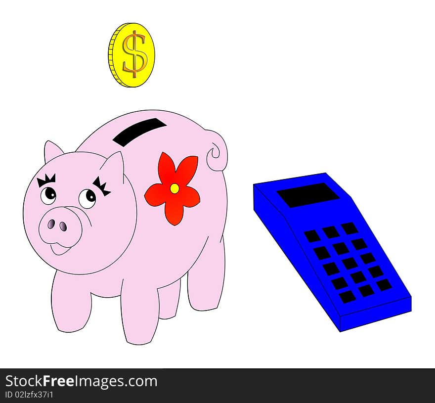 The Pig Piggy Bank And Calculator