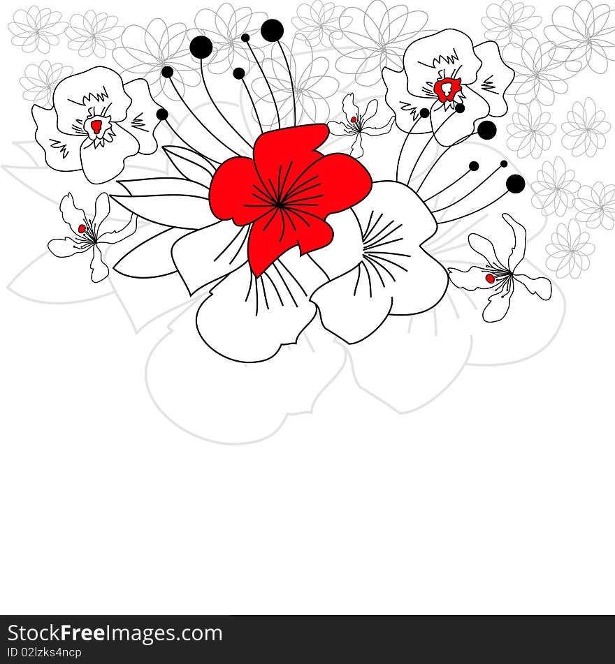 Greeting card with flowers. Universal template for greeting card, web page, background. Greeting card with flowers. Universal template for greeting card, web page, background