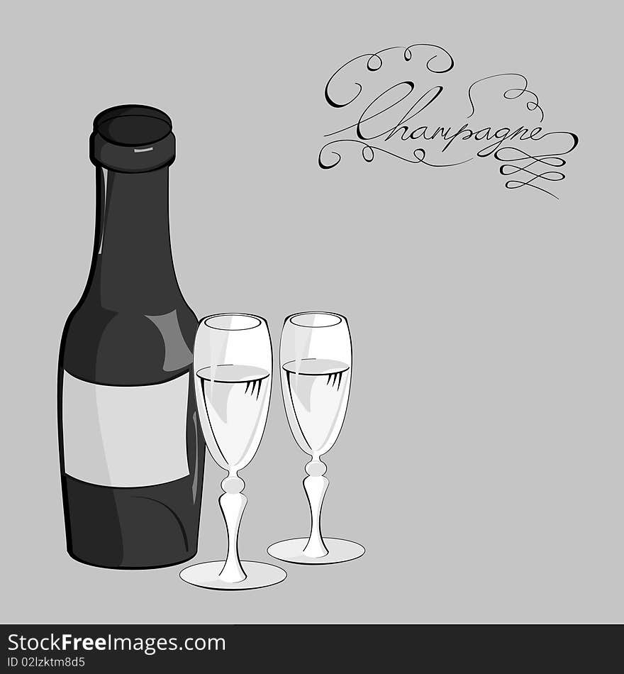 Wine glass and bottle for wine. Universal template for greeting card, web page, background