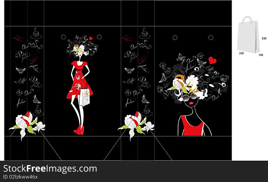 Bag design. Universal template for greeting card, web page, background