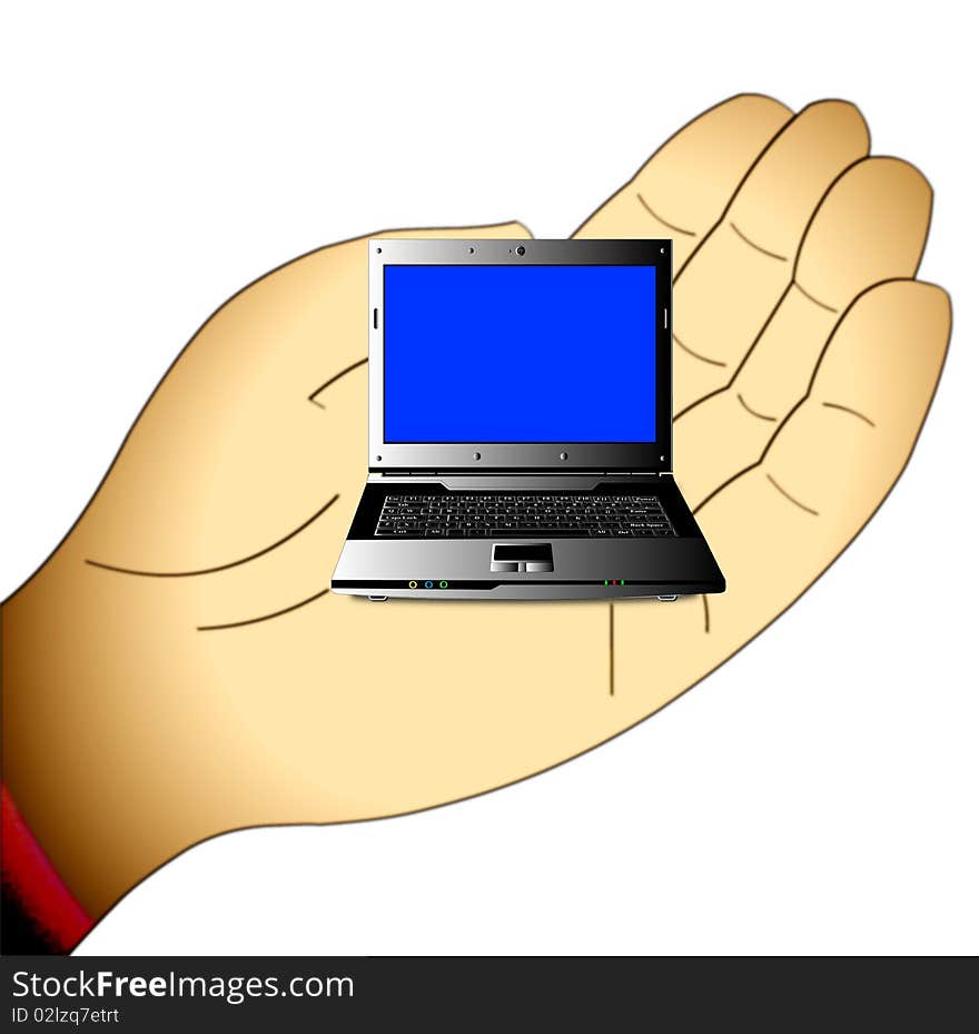 The Small computer located on palm of the hand.