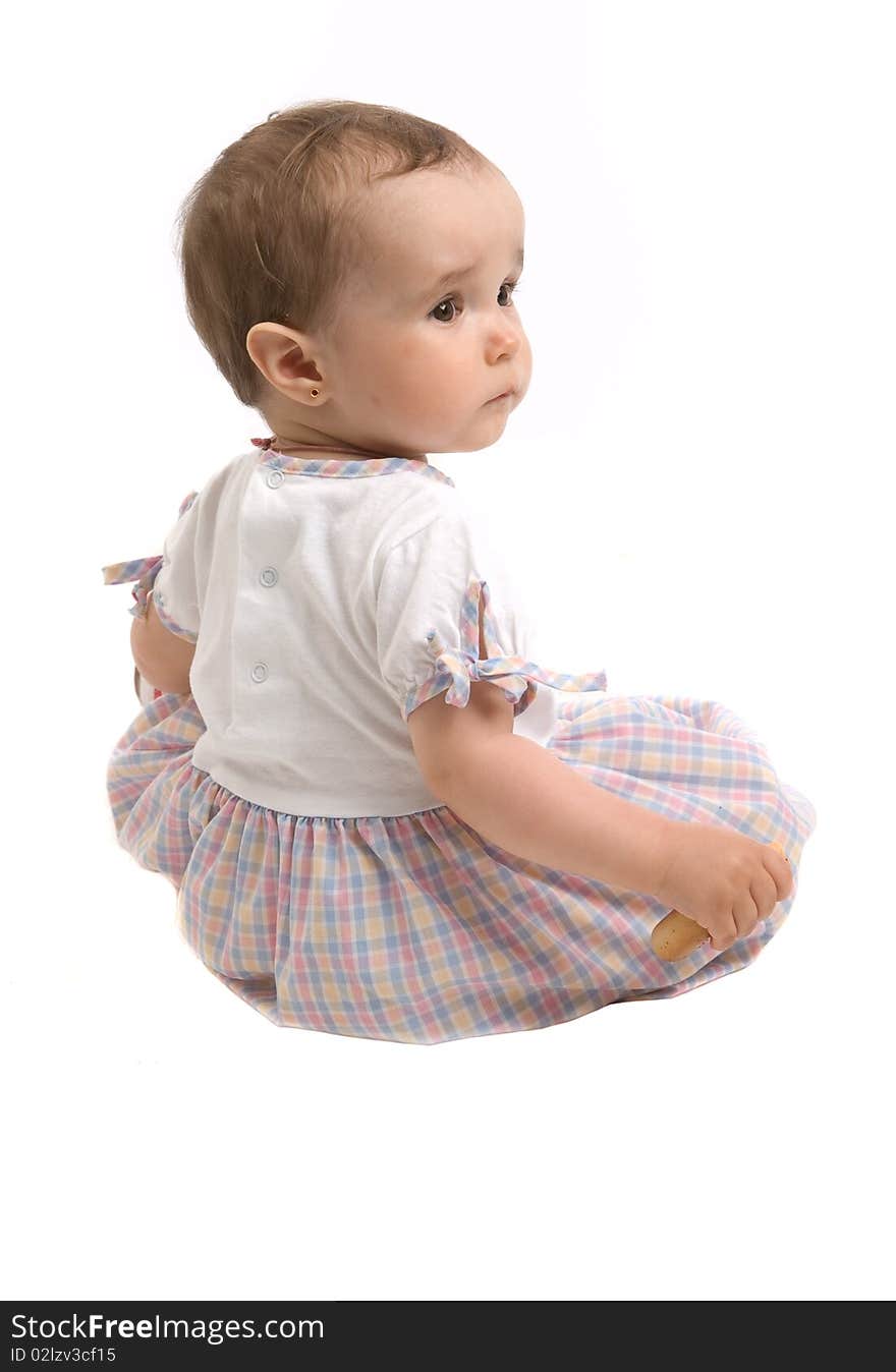 Portrait of baby girl over a white background