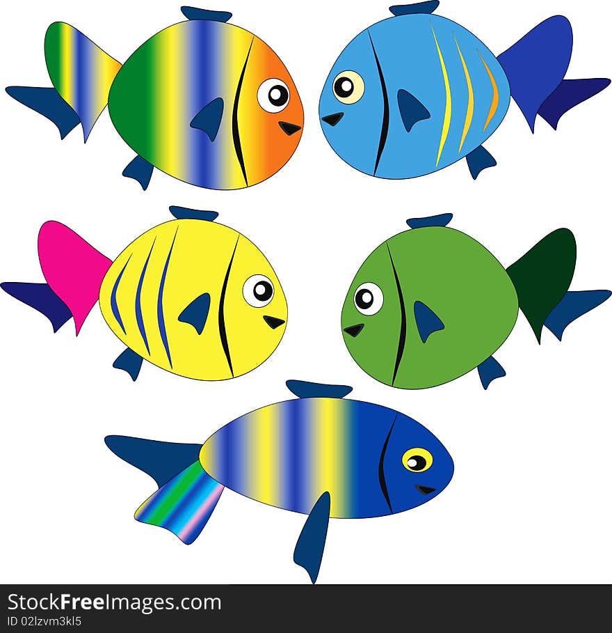 Tropical varocolored fish isolated,icons. Tropical varocolored fish isolated,icons.