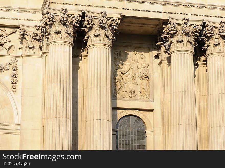 Close-up with architectural details of Saint Paul's Cathedral from London UK. Close-up with architectural details of Saint Paul's Cathedral from London UK