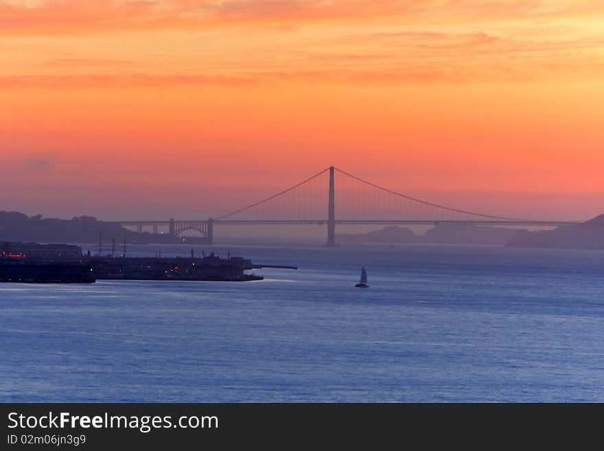 Golden gate bridge at  sunset.view from treasure island. Golden gate bridge at  sunset.view from treasure island