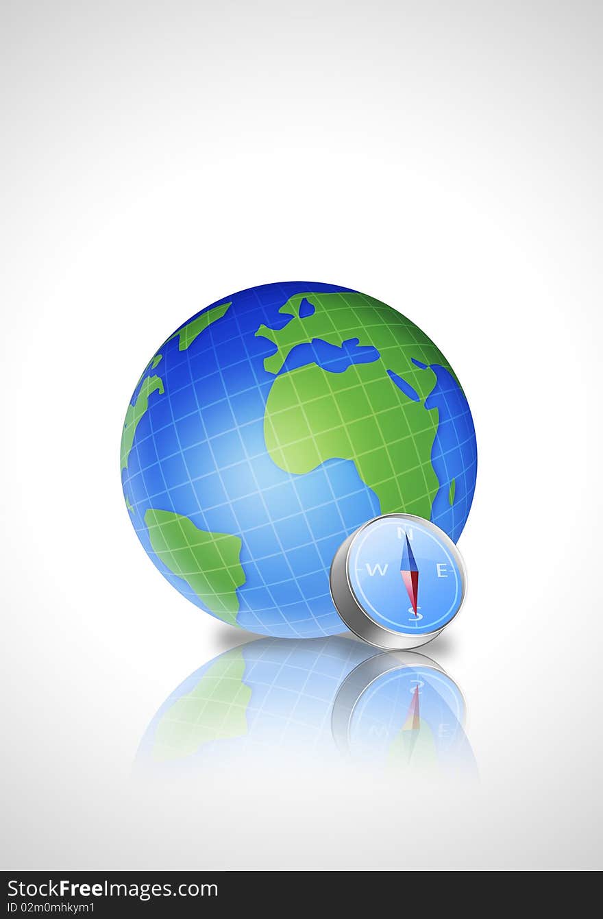 Earth globe with compas. navigation icon
