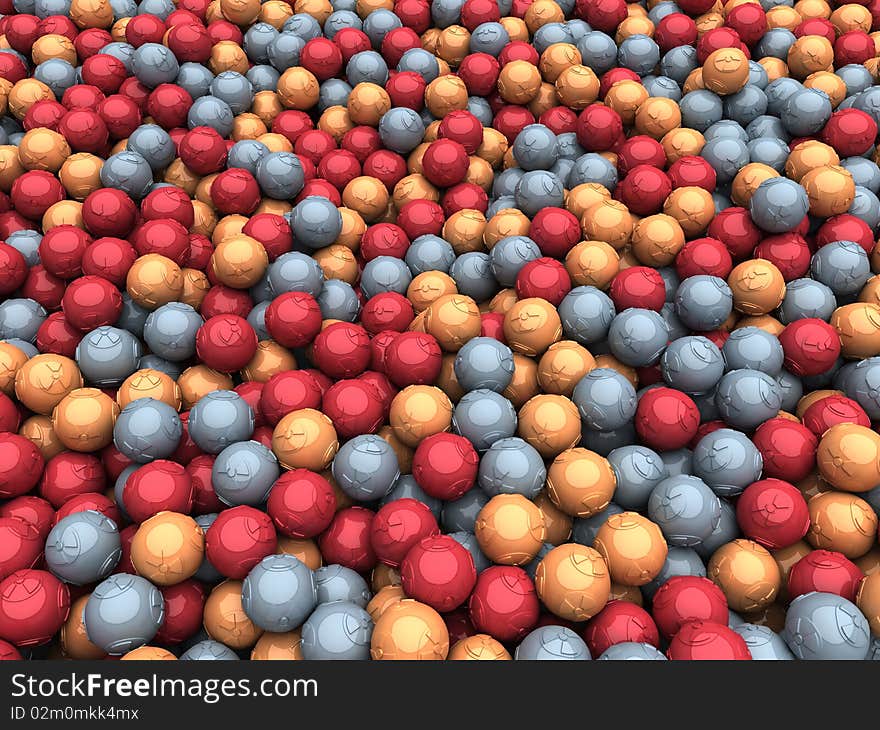 3D Rendered image of scattered radiation balls