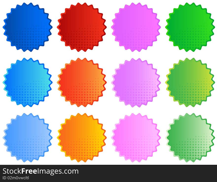 Illustration of halftone stickers, colorful