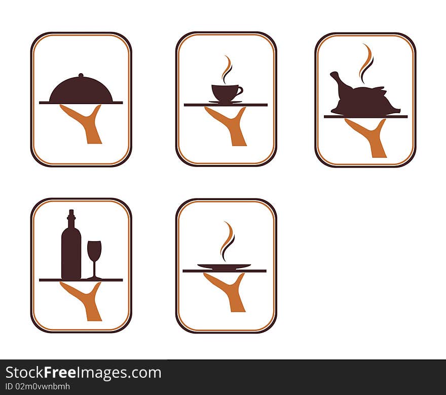 The illustration of the serving food and drink over the white background