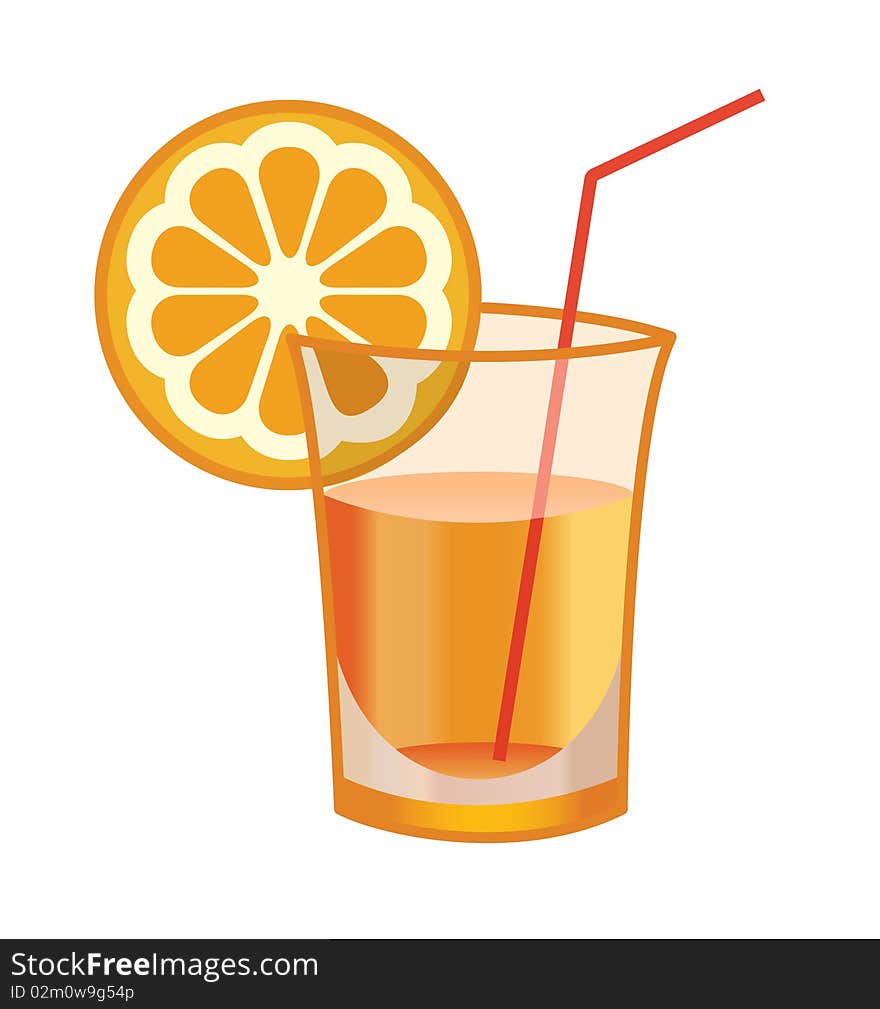 Vector illustration of the glass of orange cocktail over the white background. Vector illustration of the glass of orange cocktail over the white background