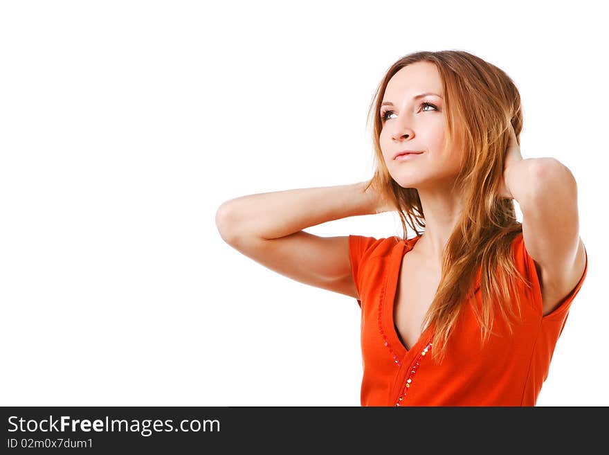 Young Pretty Girl In Orange Dress