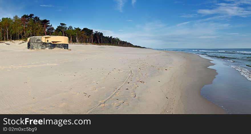 Bunker on beach in Poland - panoramic view. Bunker on beach in Poland - panoramic view