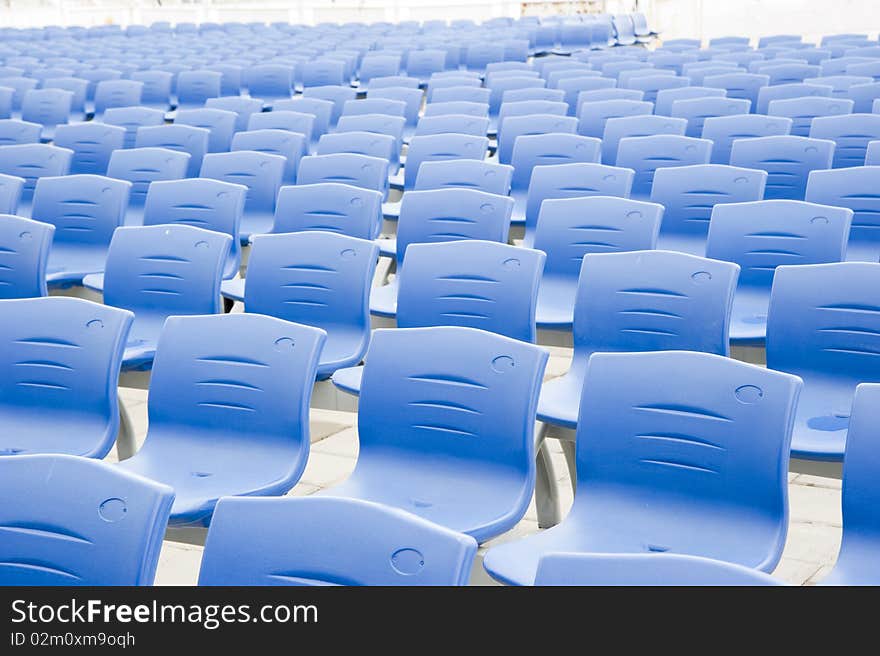 Many blue chair, outdoor, with sunlight