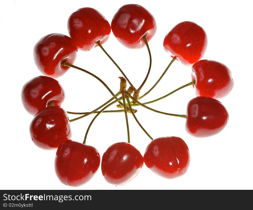 Sweet cherries on white background