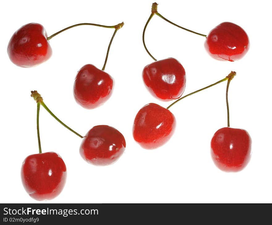 Sweet cherries on white background