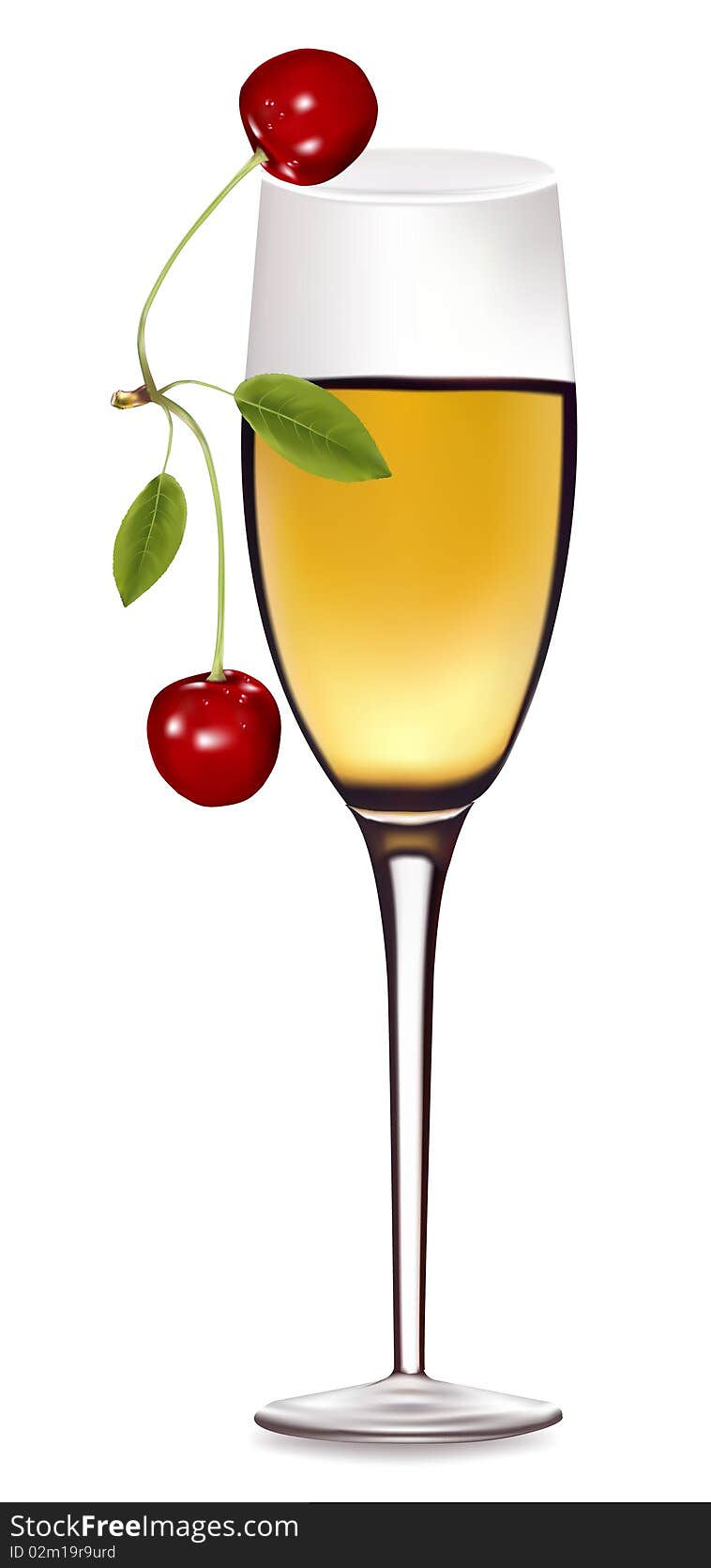 A glass of white wine with cherry.