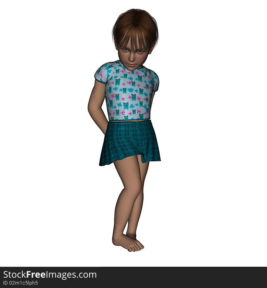 3D Render Shy Young Girl